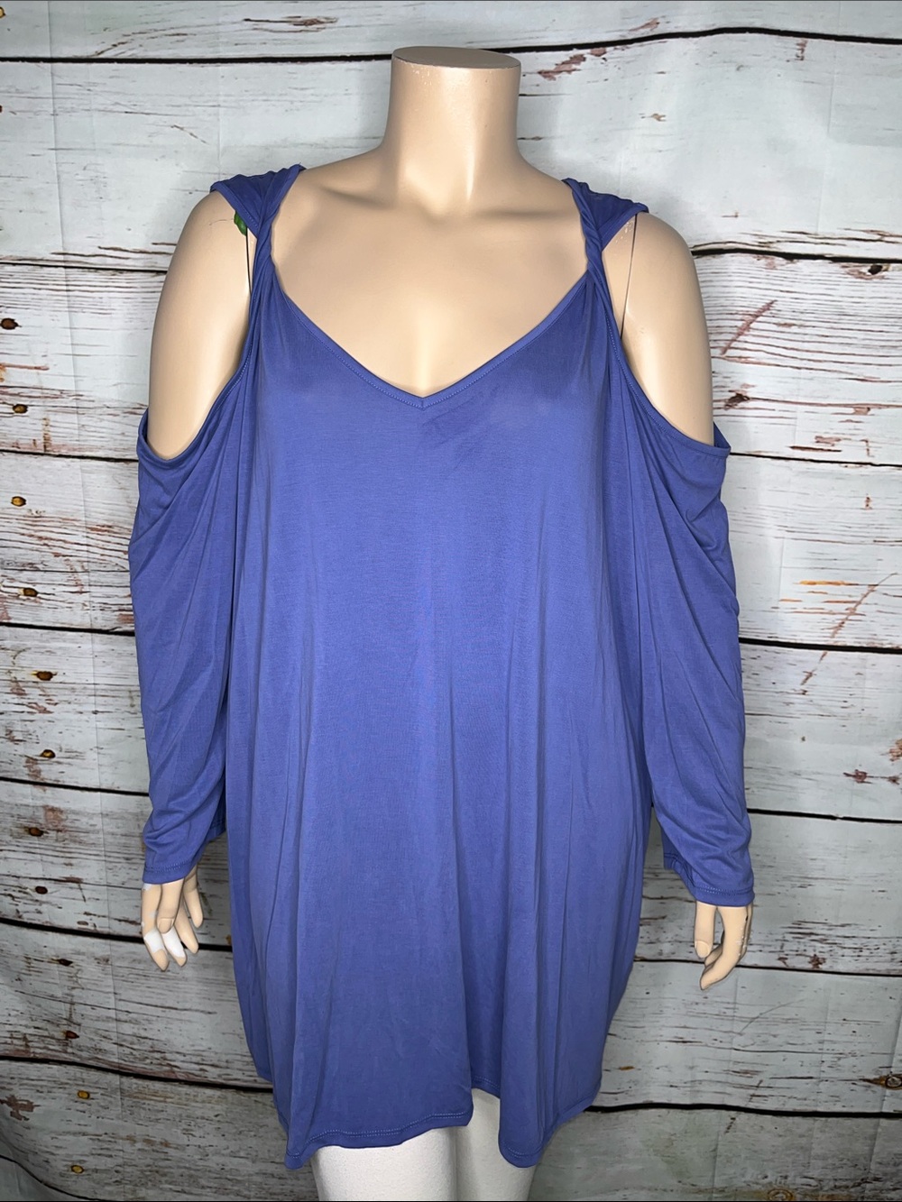 Roaman’s Size 34/36 4X Purple V-Neckline Cold Shoulder Knit Top Blouse